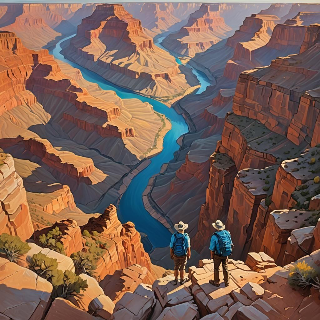 Grand Canyon Hiker in Thomas Cole Style