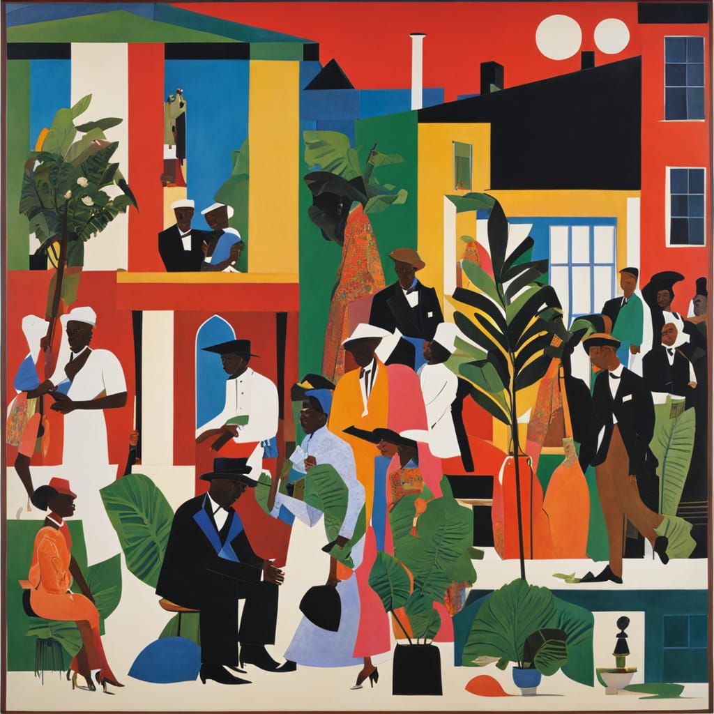 Romare Bearden-Inspired Collage in Vibrant Colors