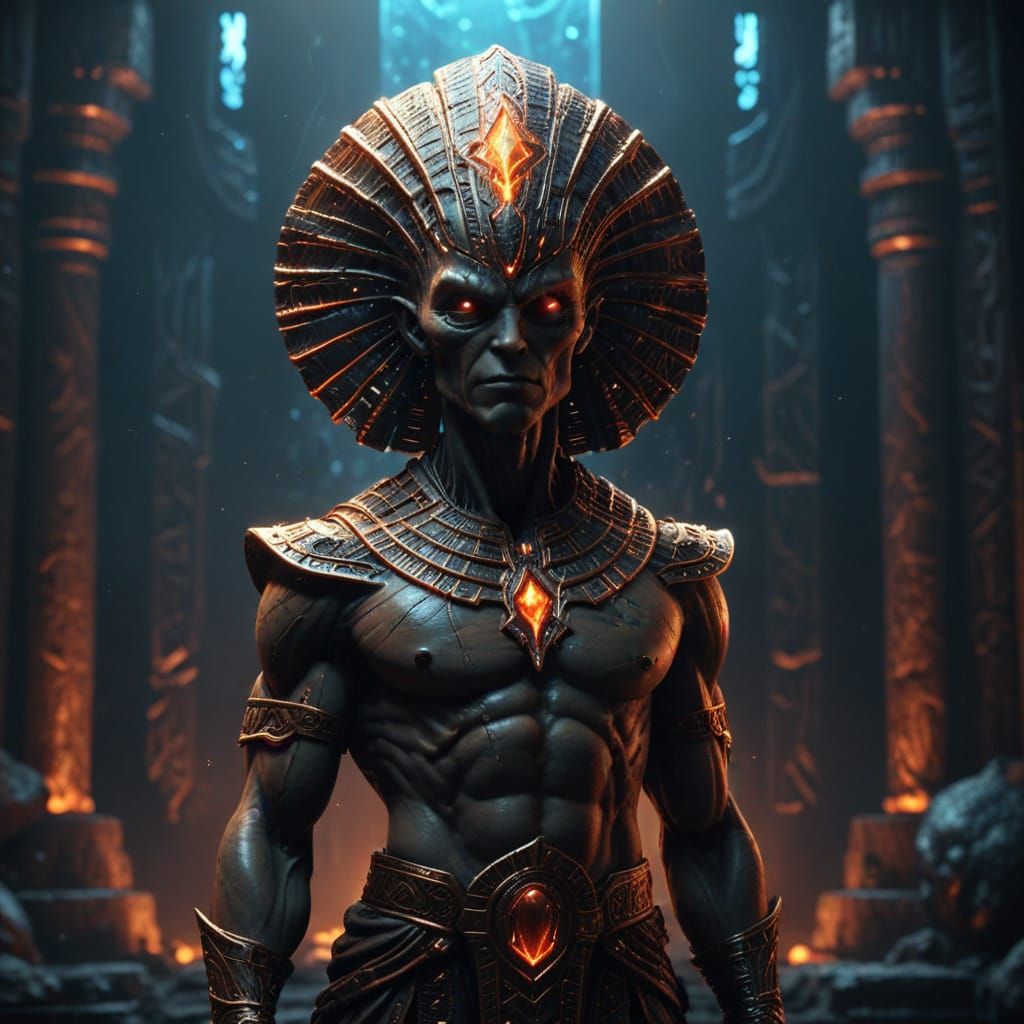 Alien Rune Titan: Vibrant Sci-Fi Digital Art