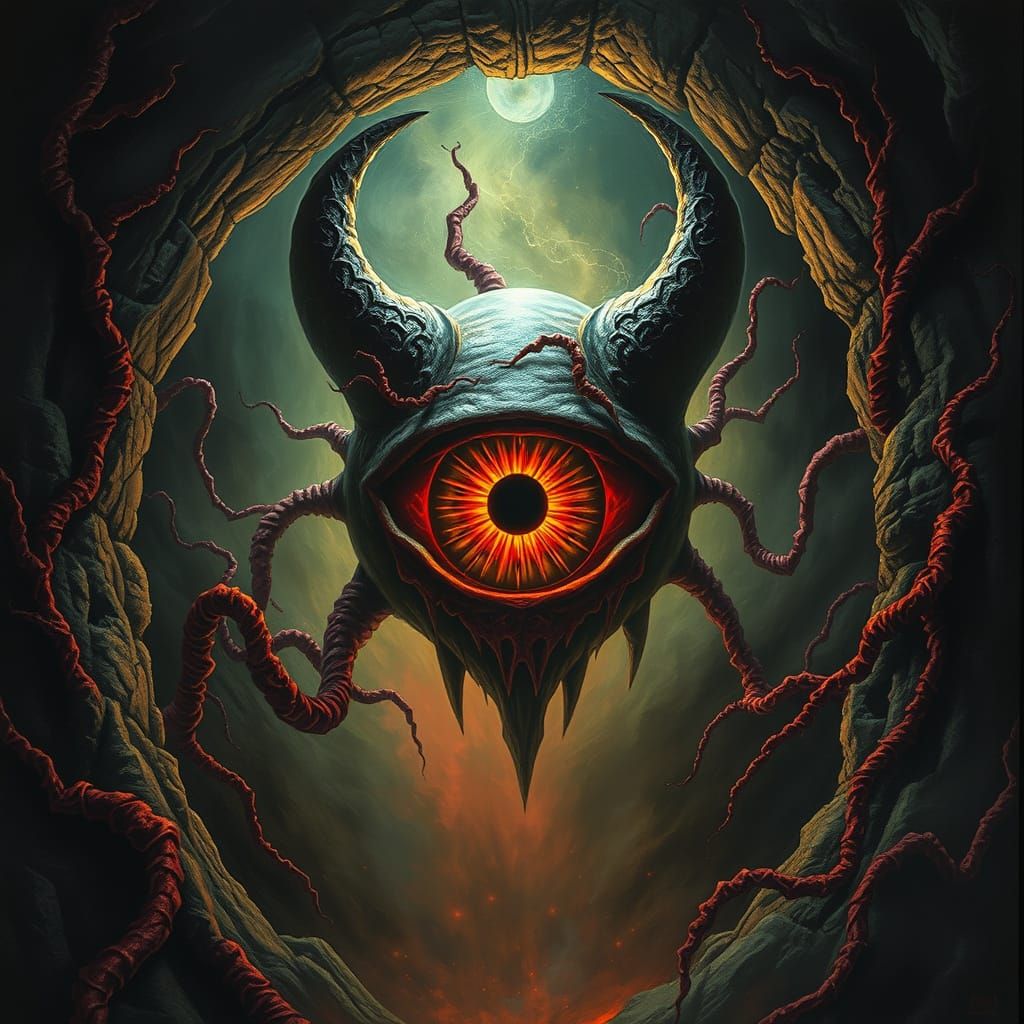 Surreal Demon Eyeball Stares from Dark Portal
