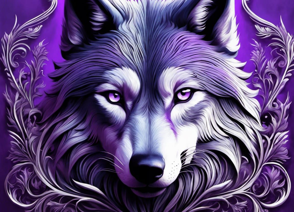 Hyperrealistic Wolf with Silver Outlines and Intricate Detai...
