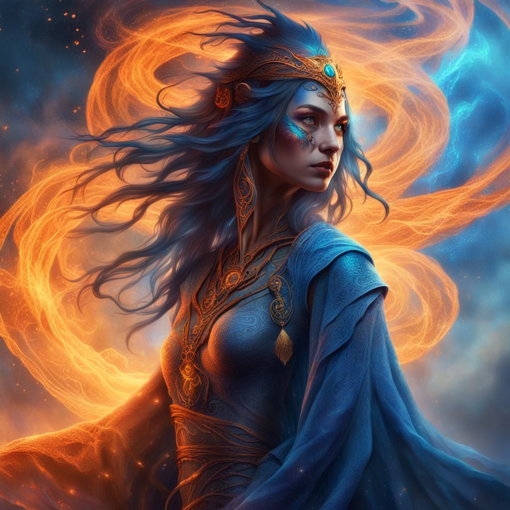 Mystical Sorceress in Iridescent Mist: Fantasy Art