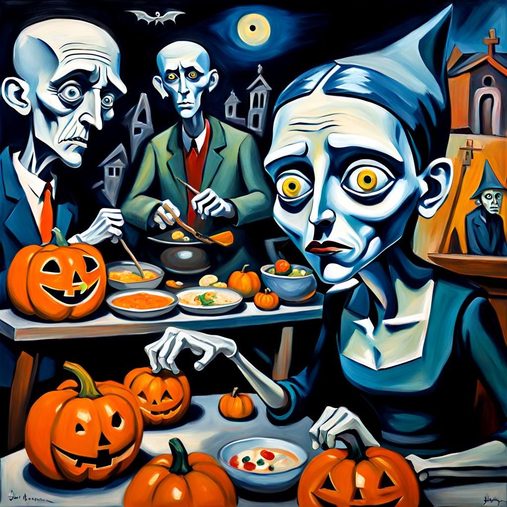 Halloween Scene in Pixar and Anime Style