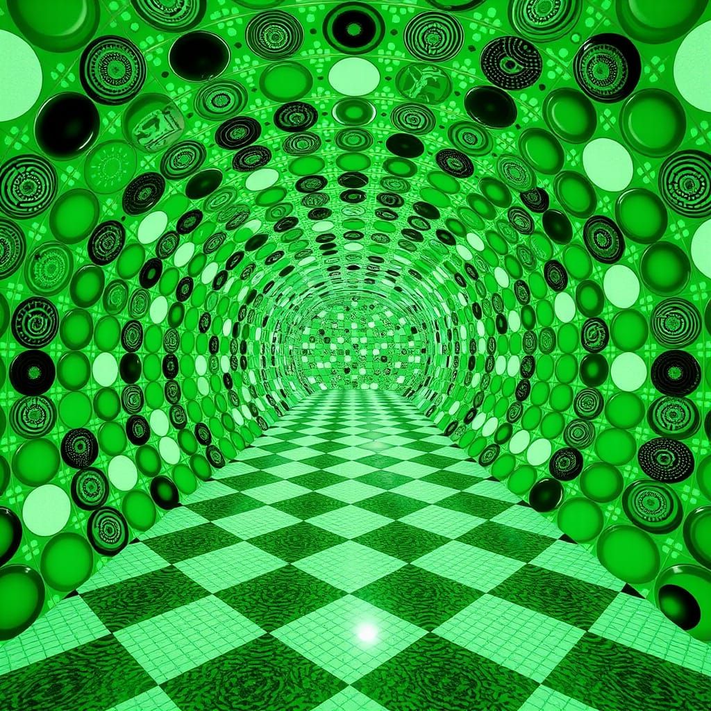 Ethereal Green Cymatics Tunnel with Impossible Loops