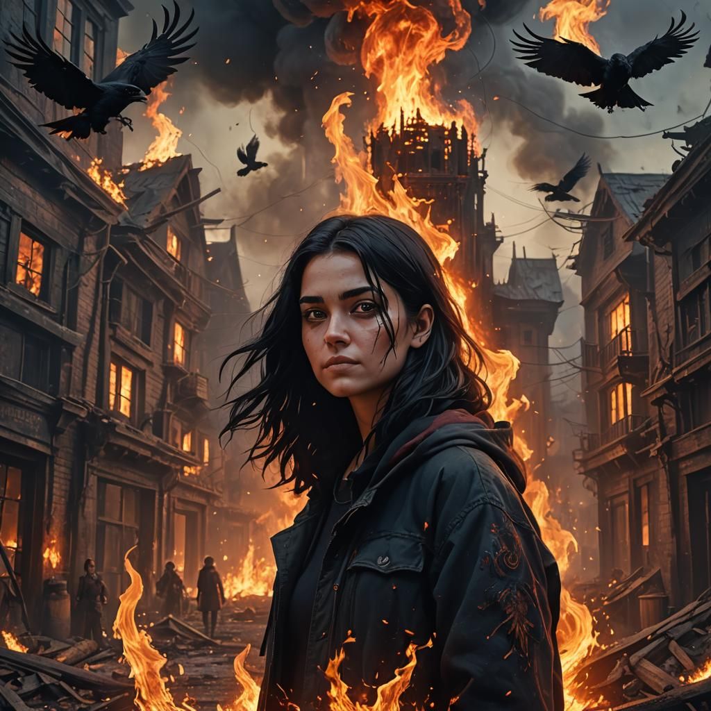 Teenage Girl Before Burning World, Fantasy Concept Art