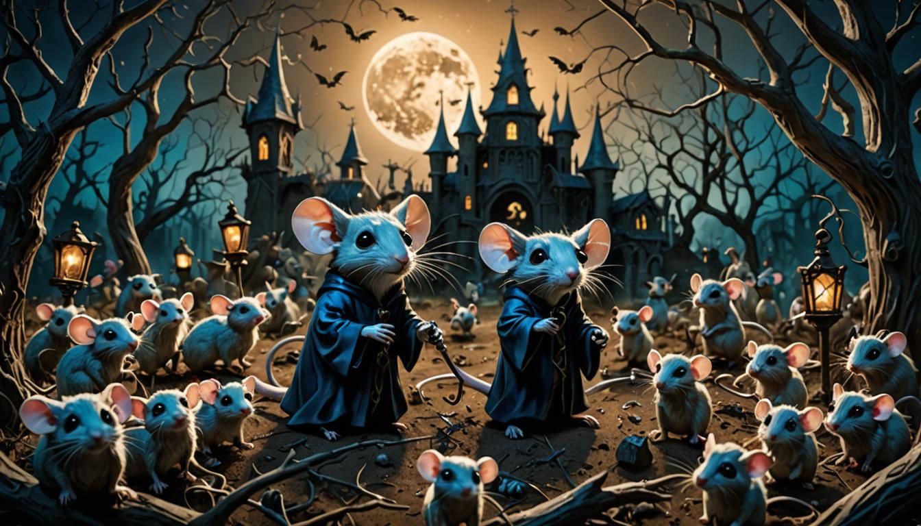Wizard Mouse Conjuring Zombie Mice in Graveyard
