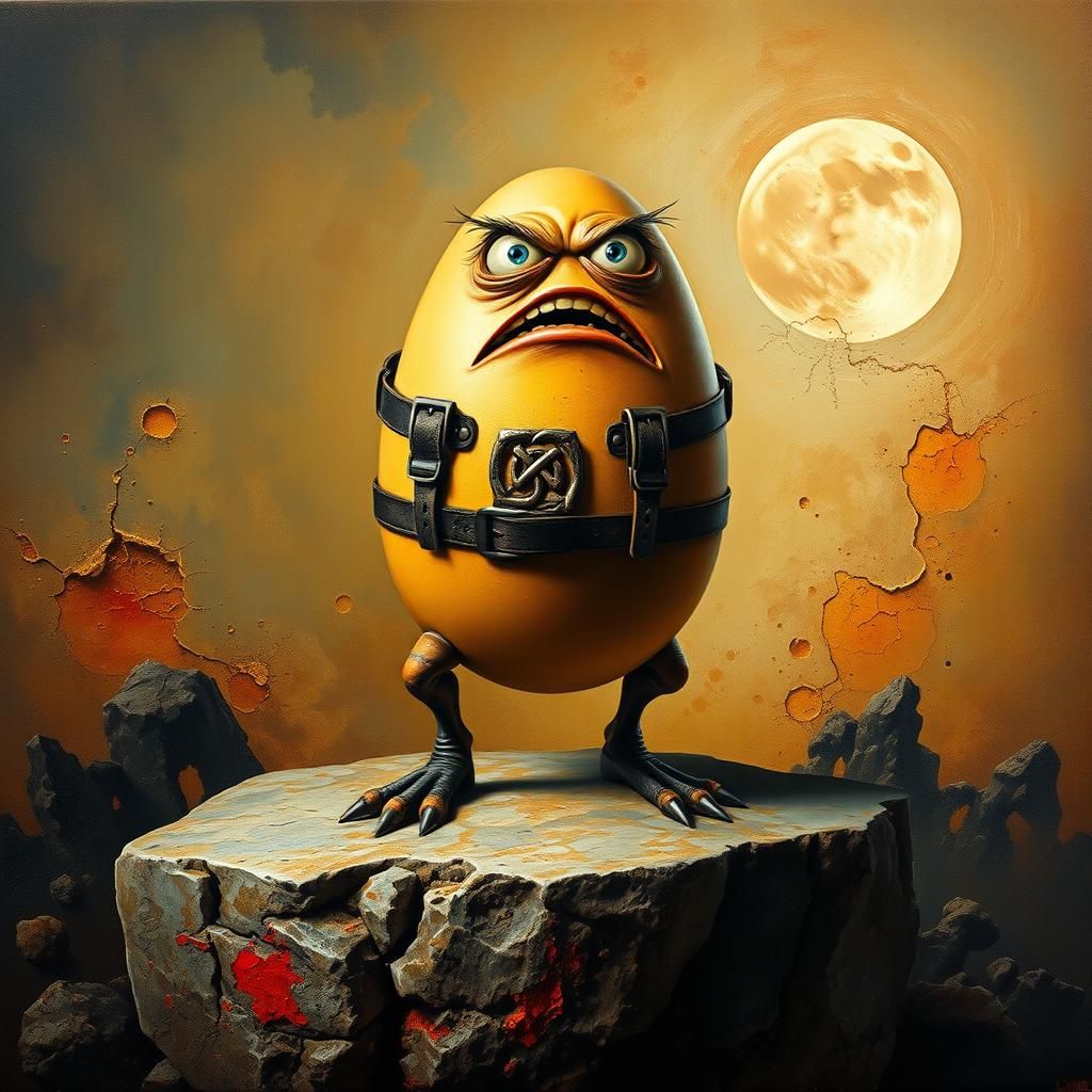 Angry Anthropomorphic Egg on Vacation as Surreal Art