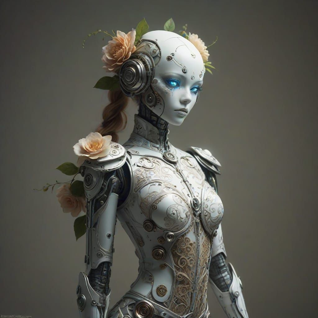 Elegant Steampunk Cyborg in Anime Style