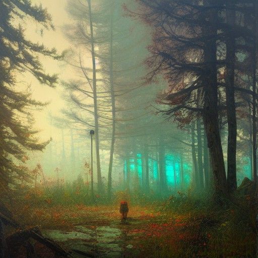 Dreamy Forest: Oil Painting with Aurora Borealis