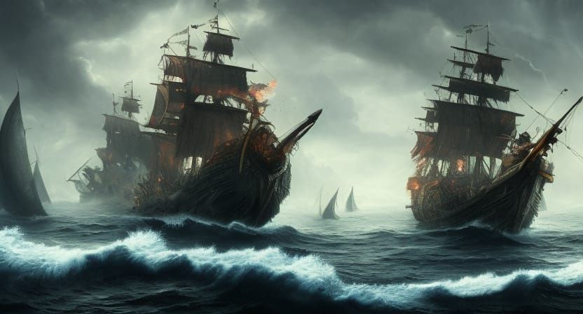 Epic Pirate Ship Battle in Fantasy Concept Art