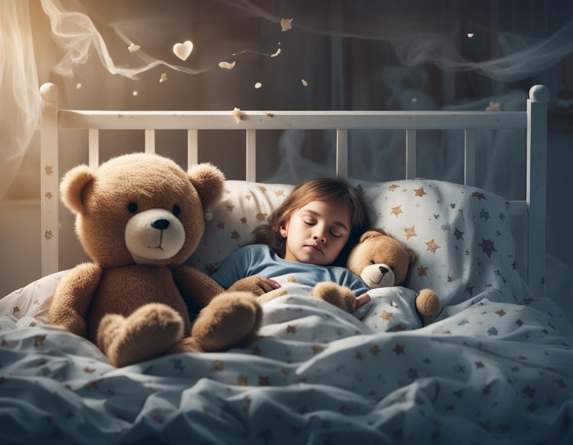 Child Sleeping with Ghostly Mother: Cinematic Illustration