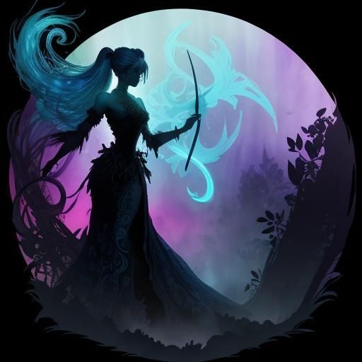 Mythical Hair Silhouette in Digital Watercolor