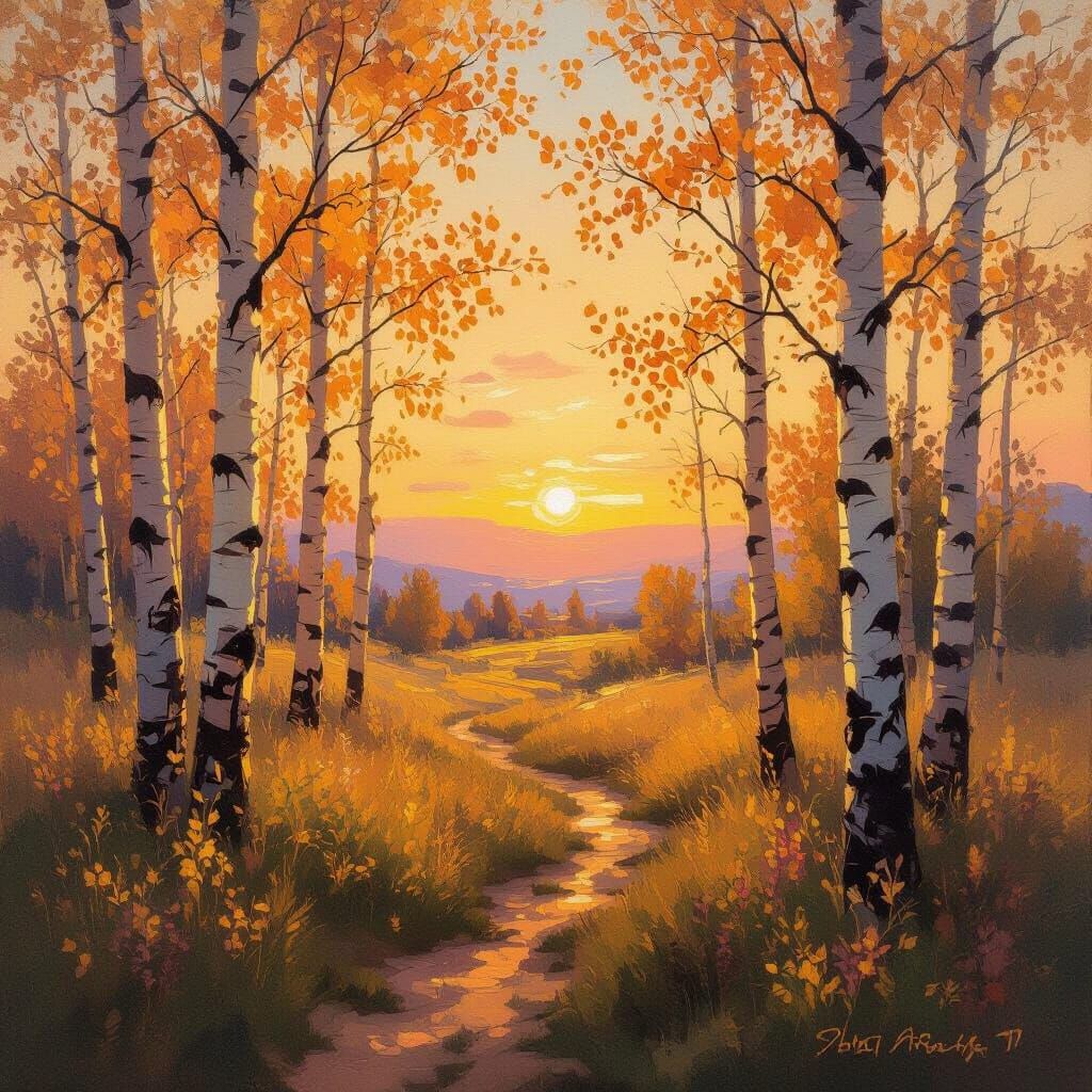 Impressionist Aspens At Sunset In Golden Light
