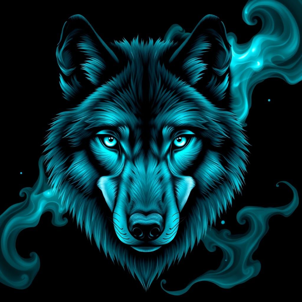 Turquoise Wolf Portrait in Hyperrealistic Digital Art