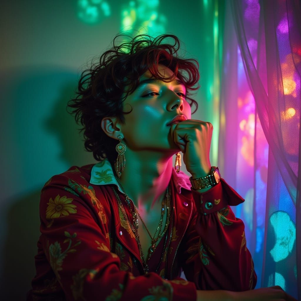 Vibrant K-Pop Idol Portrait in Dramatic Contrast