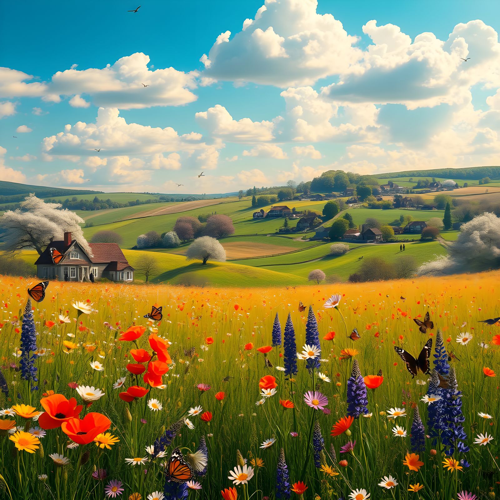 Vibrant Spring Landscape in Photorealistic Style