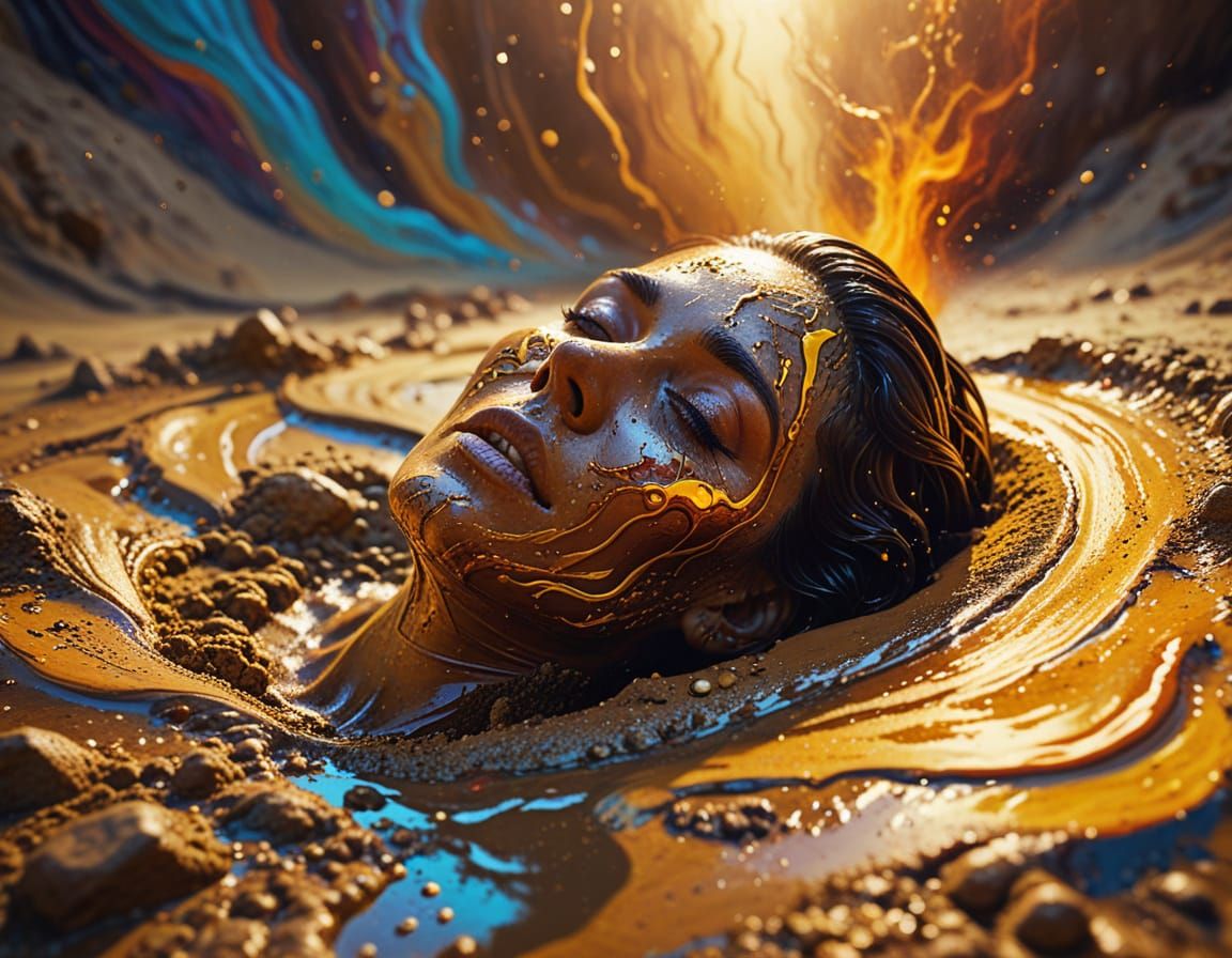 Person Sinking in Quicksand: Surreal Oil Painting
