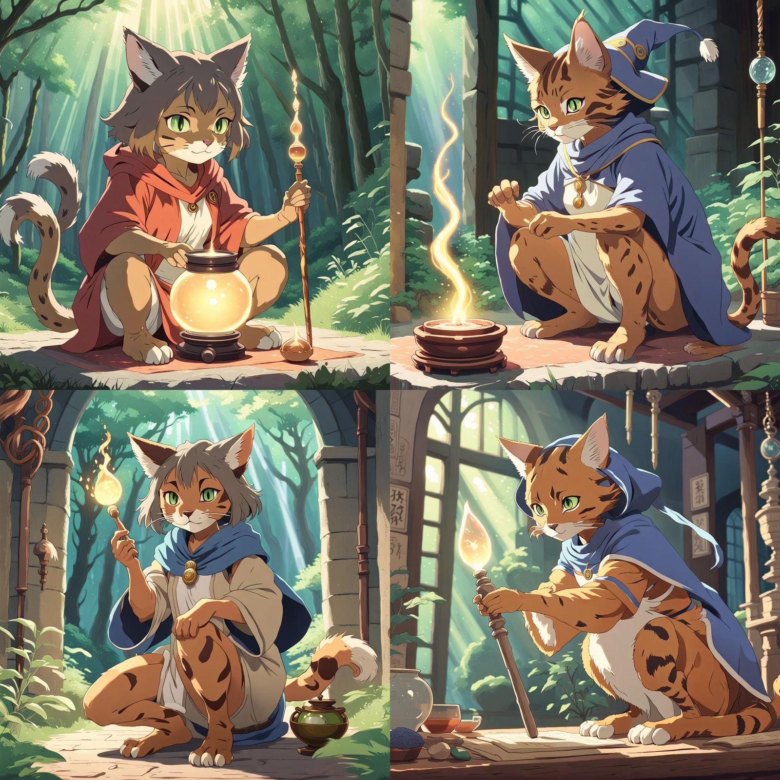 Tabaxi Divination Wizard in Studio Ghibli Anime Style