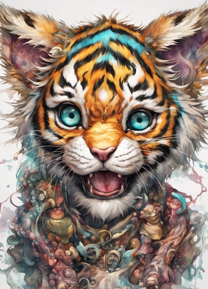 Adorable Chibi Tiger Monster with Prismatic Eyes