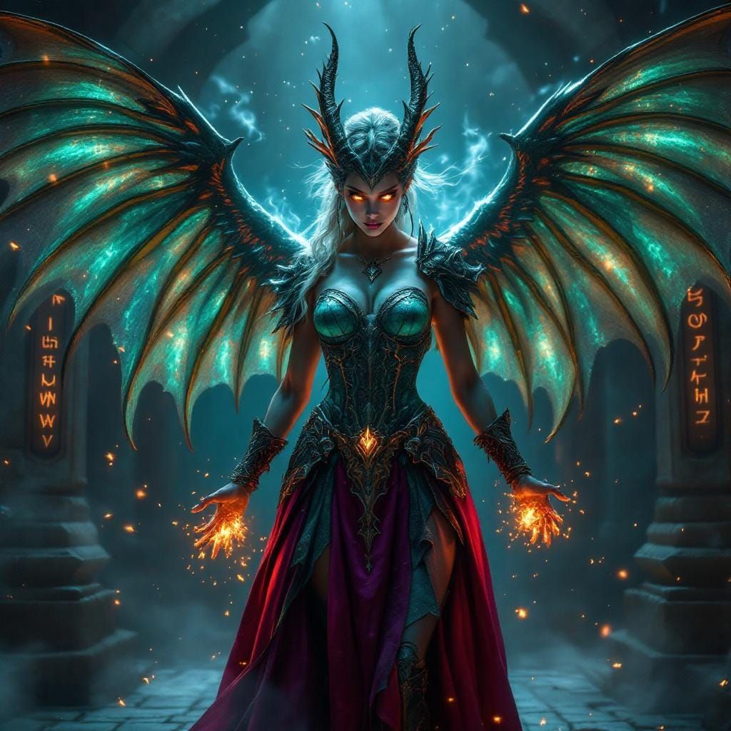 Dragon Winged Queen in Stone Chamber