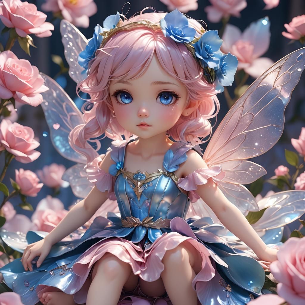 Baby Fairy in Blue Rose, 3D Anime Art