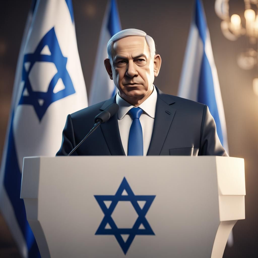 Benjamin Netanyahu Render in 3D Game Cinematic Style