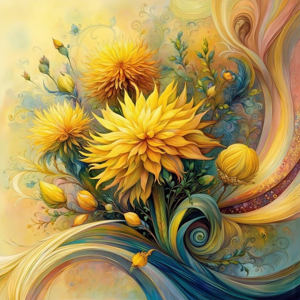 Woman Creates Floral Garden in Cubist Surrealist Style