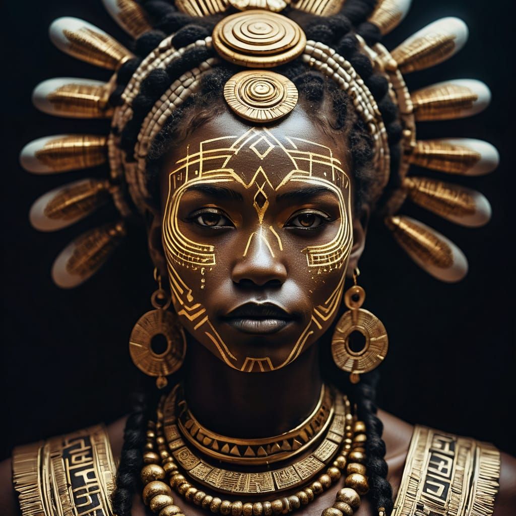 Afro-Tribal Goddess Portrait in Afro-Futurist Style