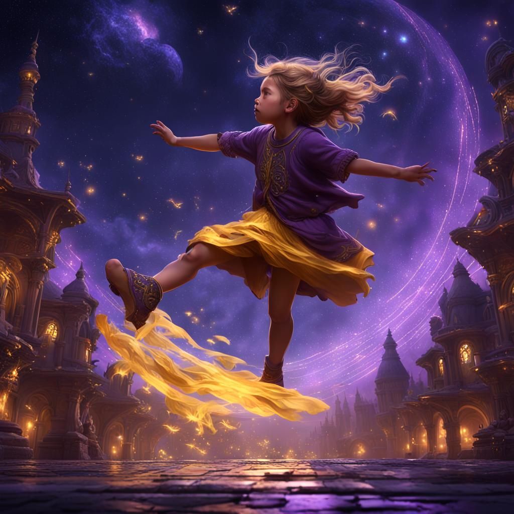 Fairy Girl Jumps in the Stars: Dark Fantasy Art