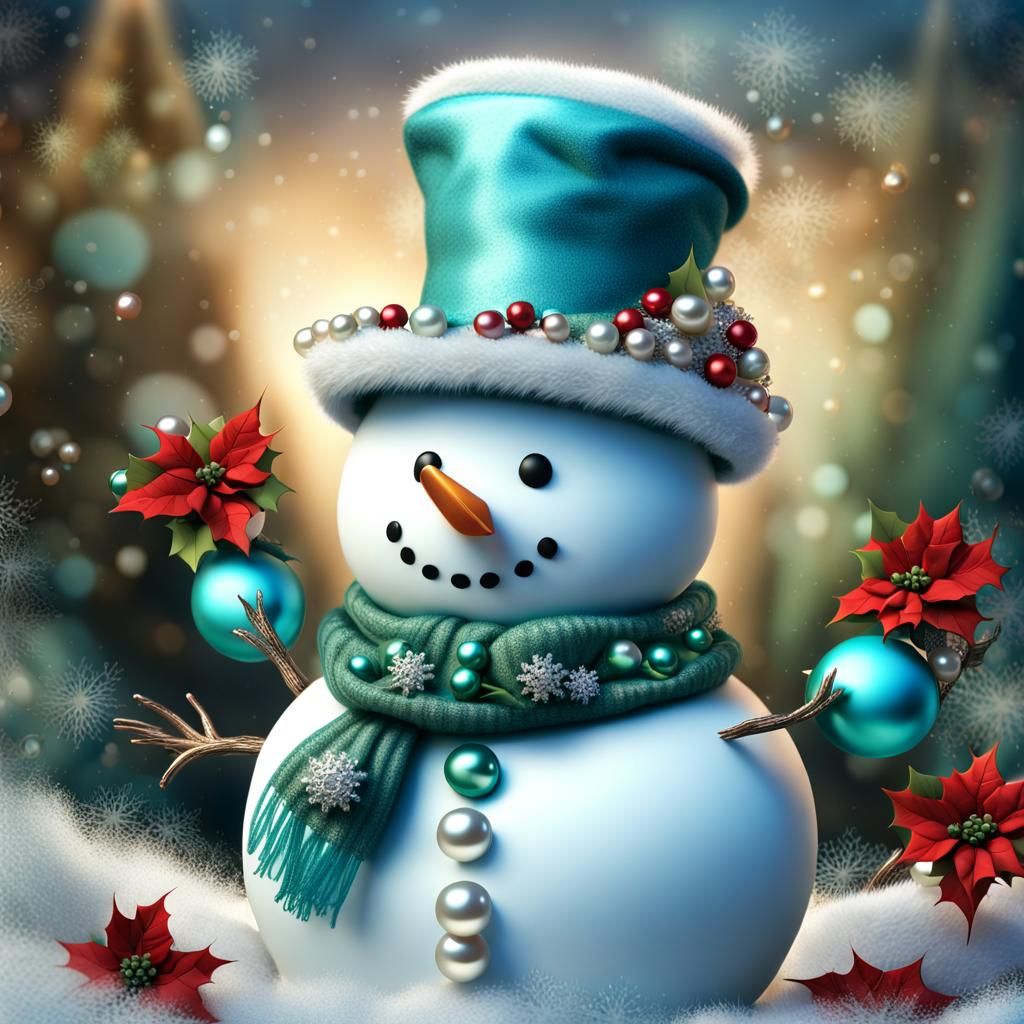 Elegant 3D Snowman with Poinsettas and Pearls