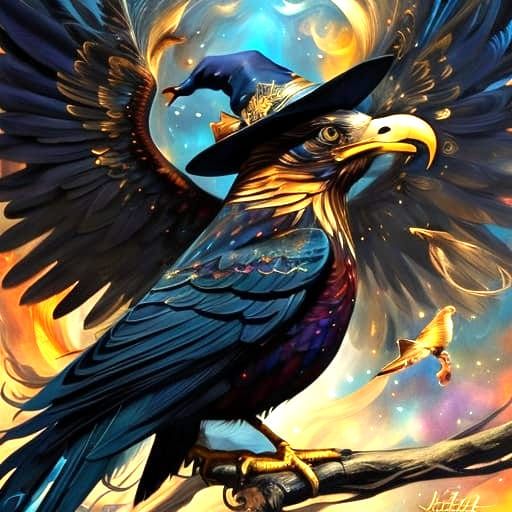 Hyperrealistic Witch Portrait on Eagle with Hat