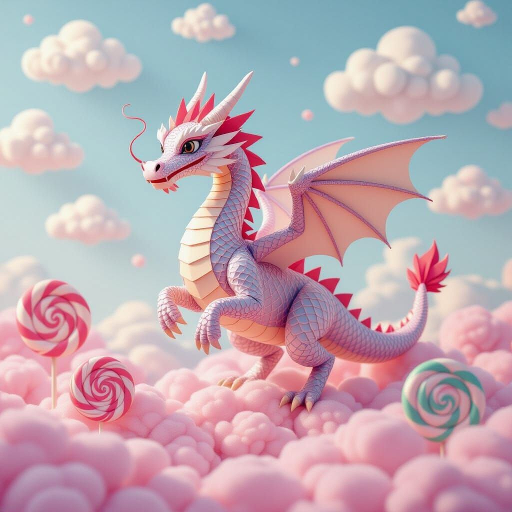 Origami Dragon Soaring Through a Candy Sky