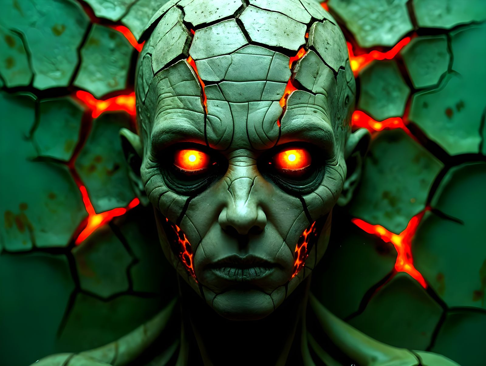 Haunting Hyper-Realistic Portrait of a Fractured Humanoid Fi...