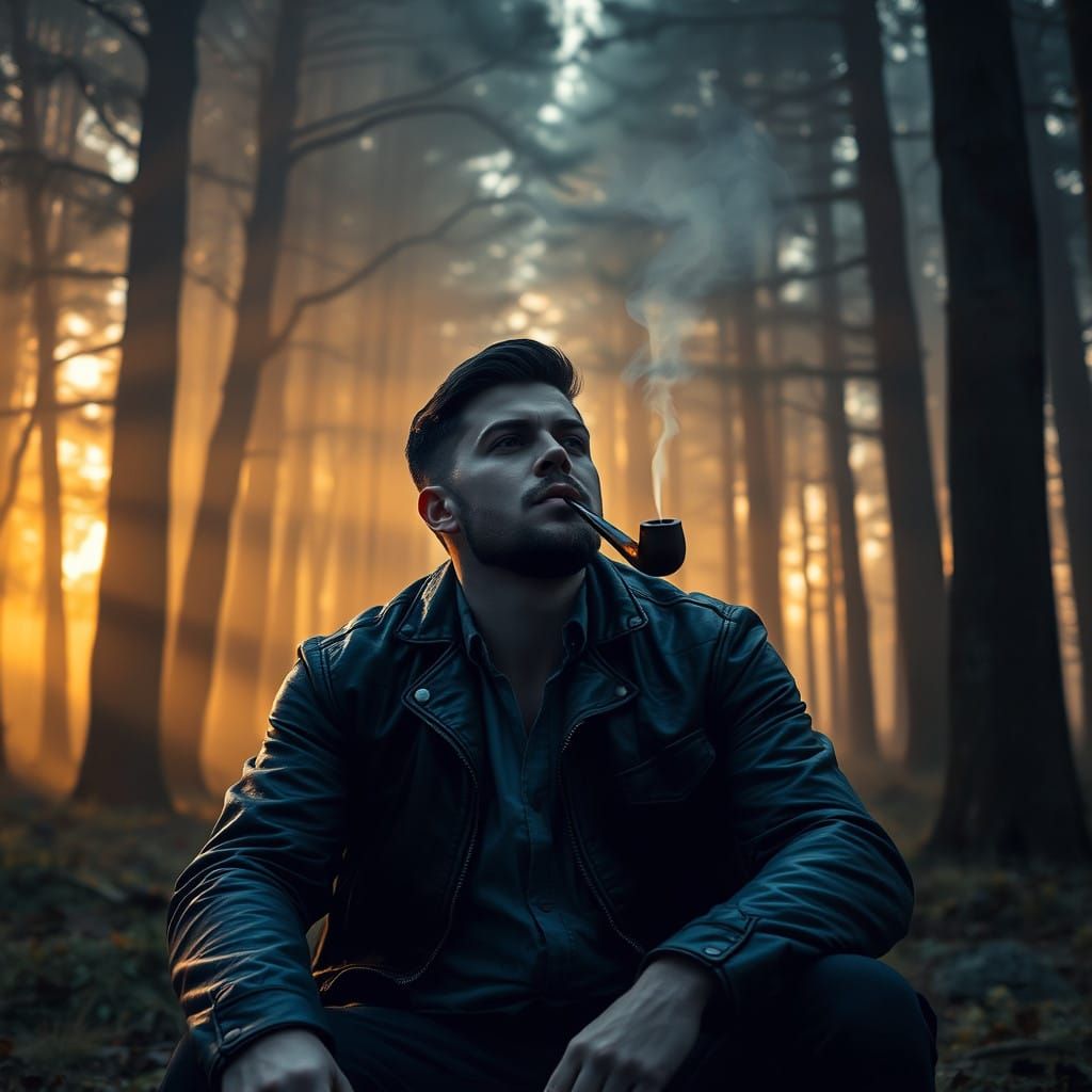 Young Man Lost in Serene Woodland