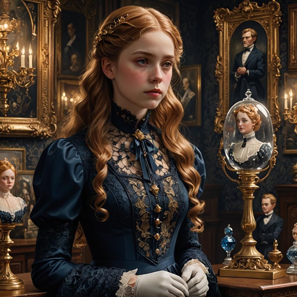 Many enamel glass portraits hang on the walls