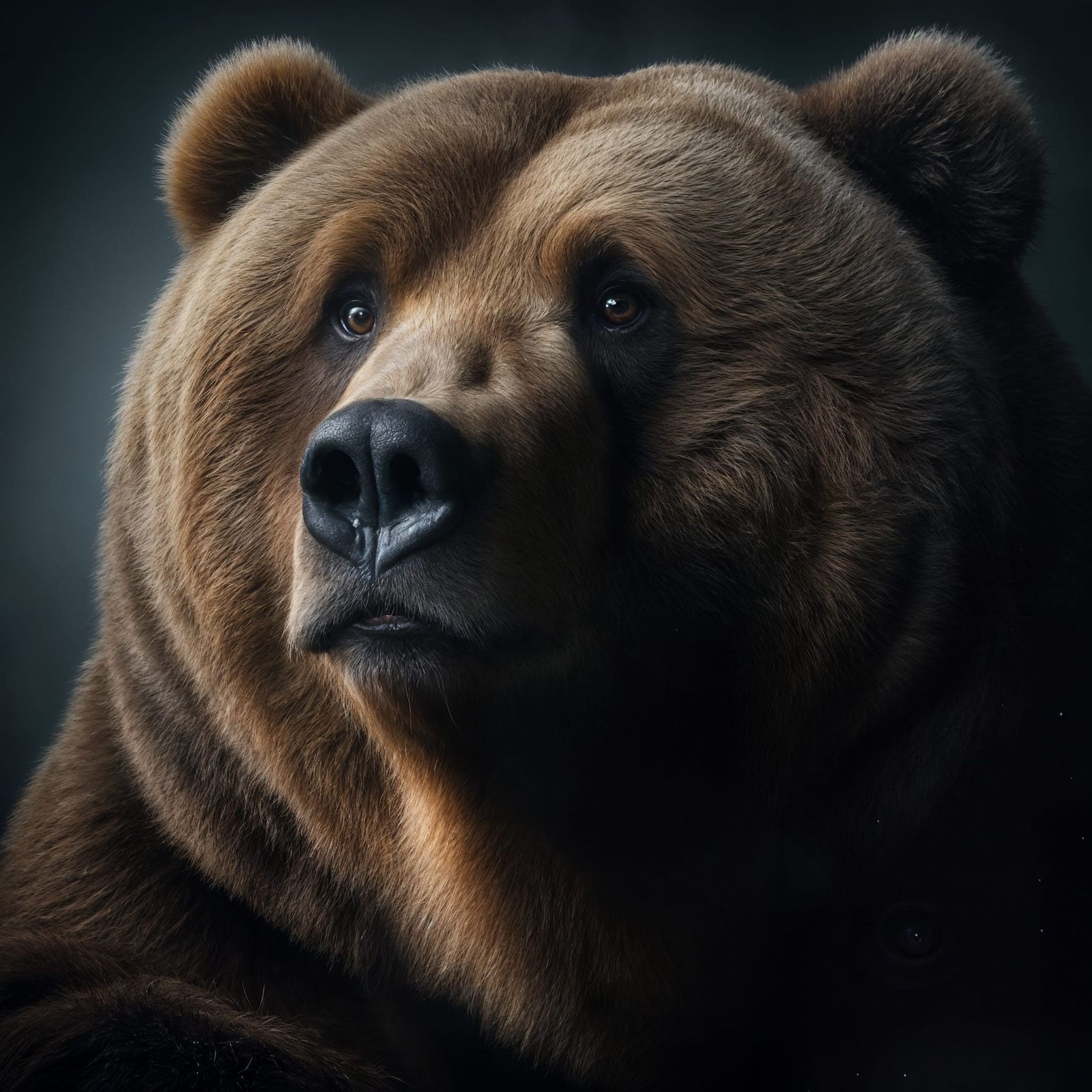 Concerned Kodiak Bear in Warm Darkness