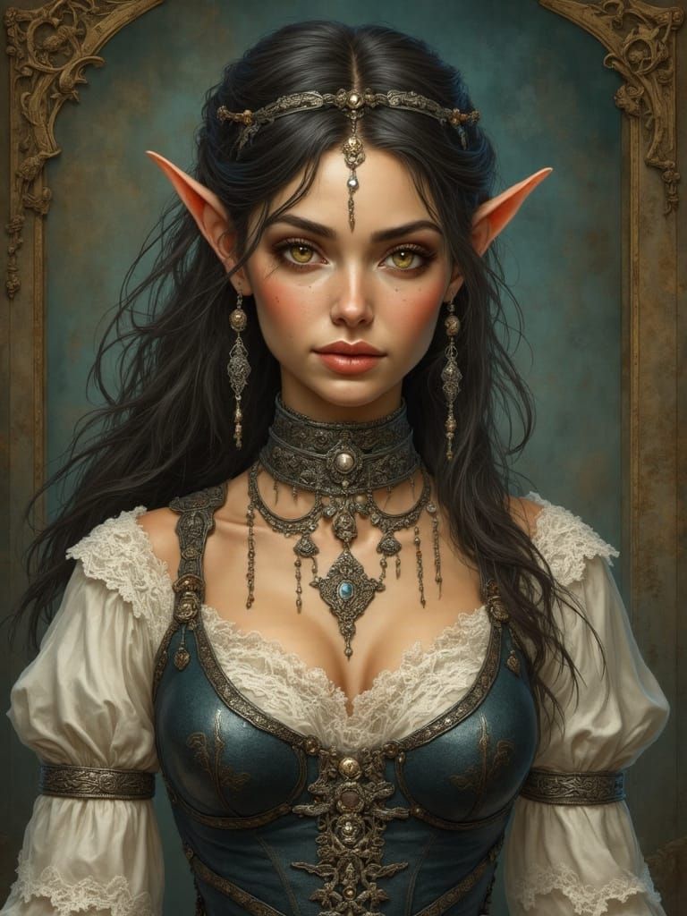 Elegant Half-Elf Noble in Art Nouveau Style