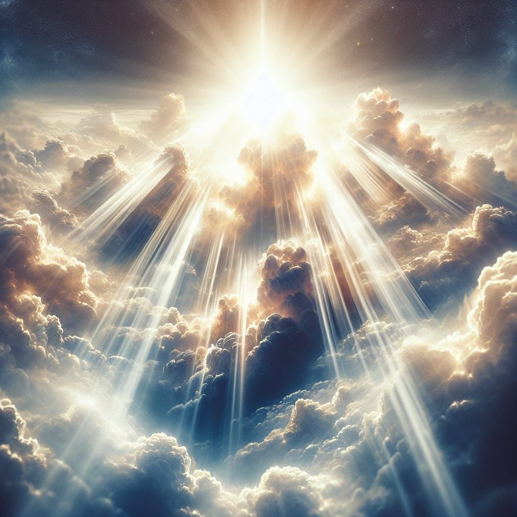 Heavenly Light Beams Through Ethereal Clouds