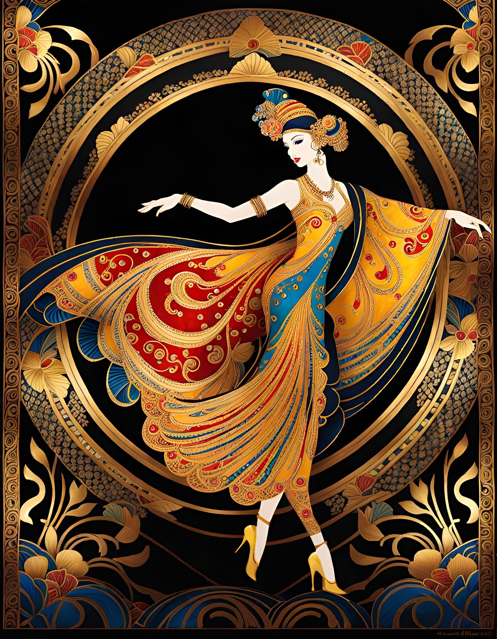 Art Deco Dancer in Colorful Batik Style