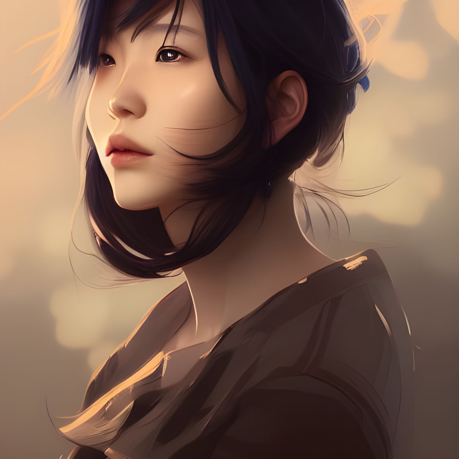 Hyperdetailed Portrait of Japanese Girl in Art Nouveau Style