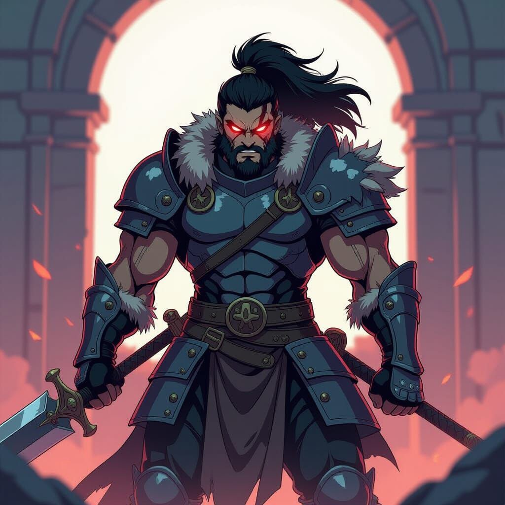 Fierce Barbarian Warrior in Dynamic Manga Style