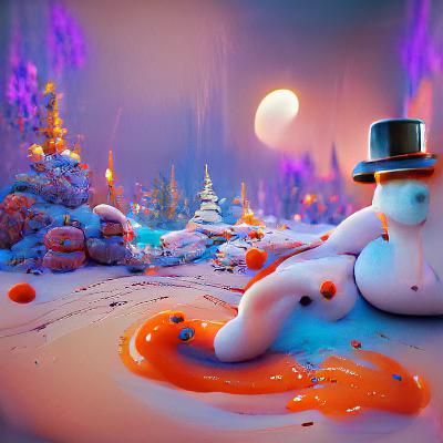 Melting Snowman: Detailed Matte Painting in Deep Color