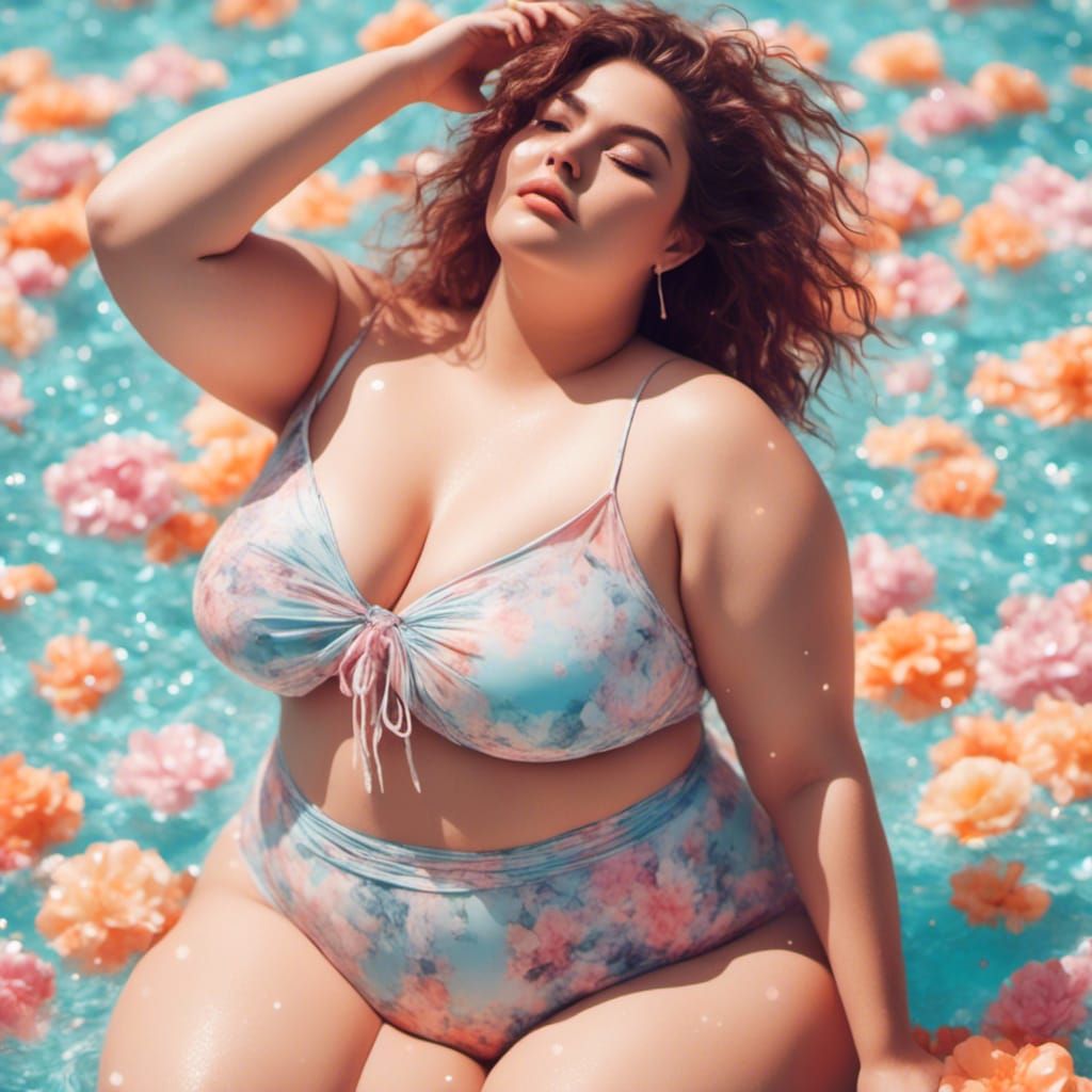 Plus Size Woman in Pastel Bikini: Hyperrealism