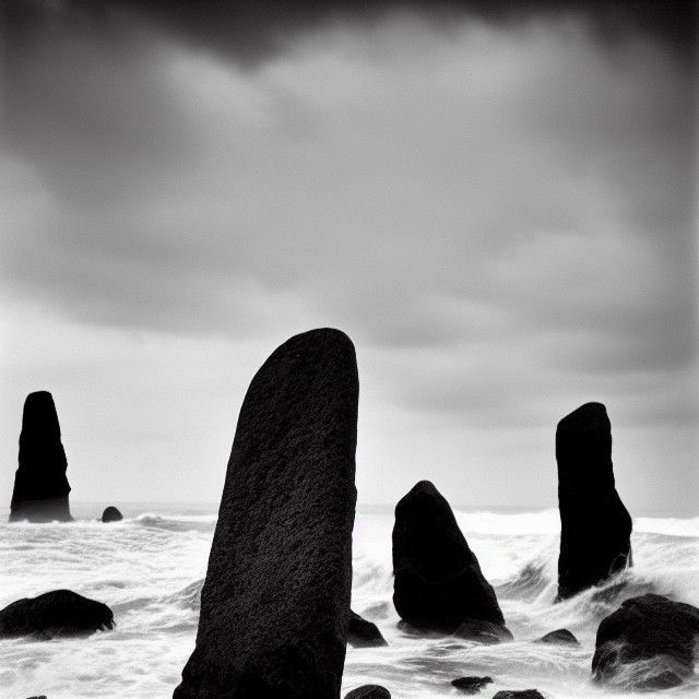 Black Standing Stones in Crashing Surf: Slide Film