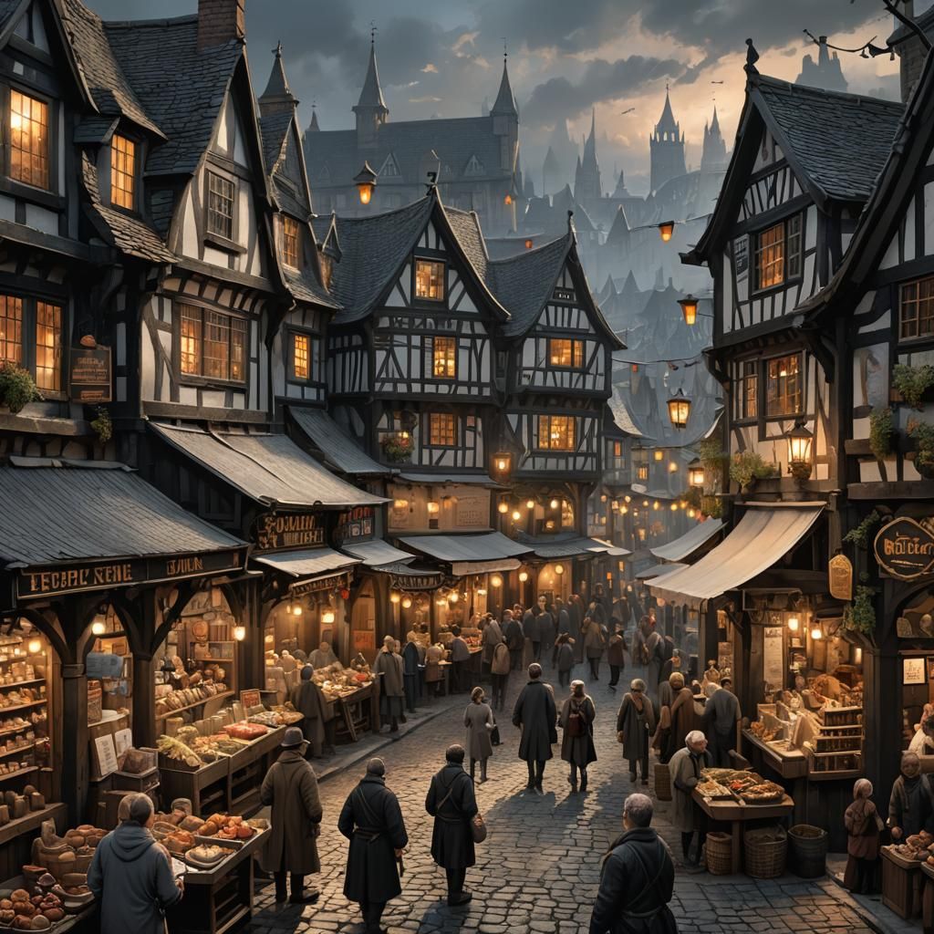 Bustling Fantasy Marketplace in Hyper-Realistic Digital Art