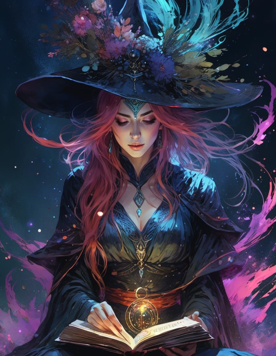 Arcane Goddess Casts Spell: Watercolor Anime Art