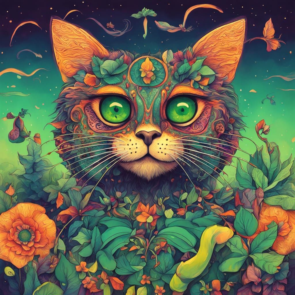 Surreal Kiwi-Cat Hybrid in Dreamlike Style