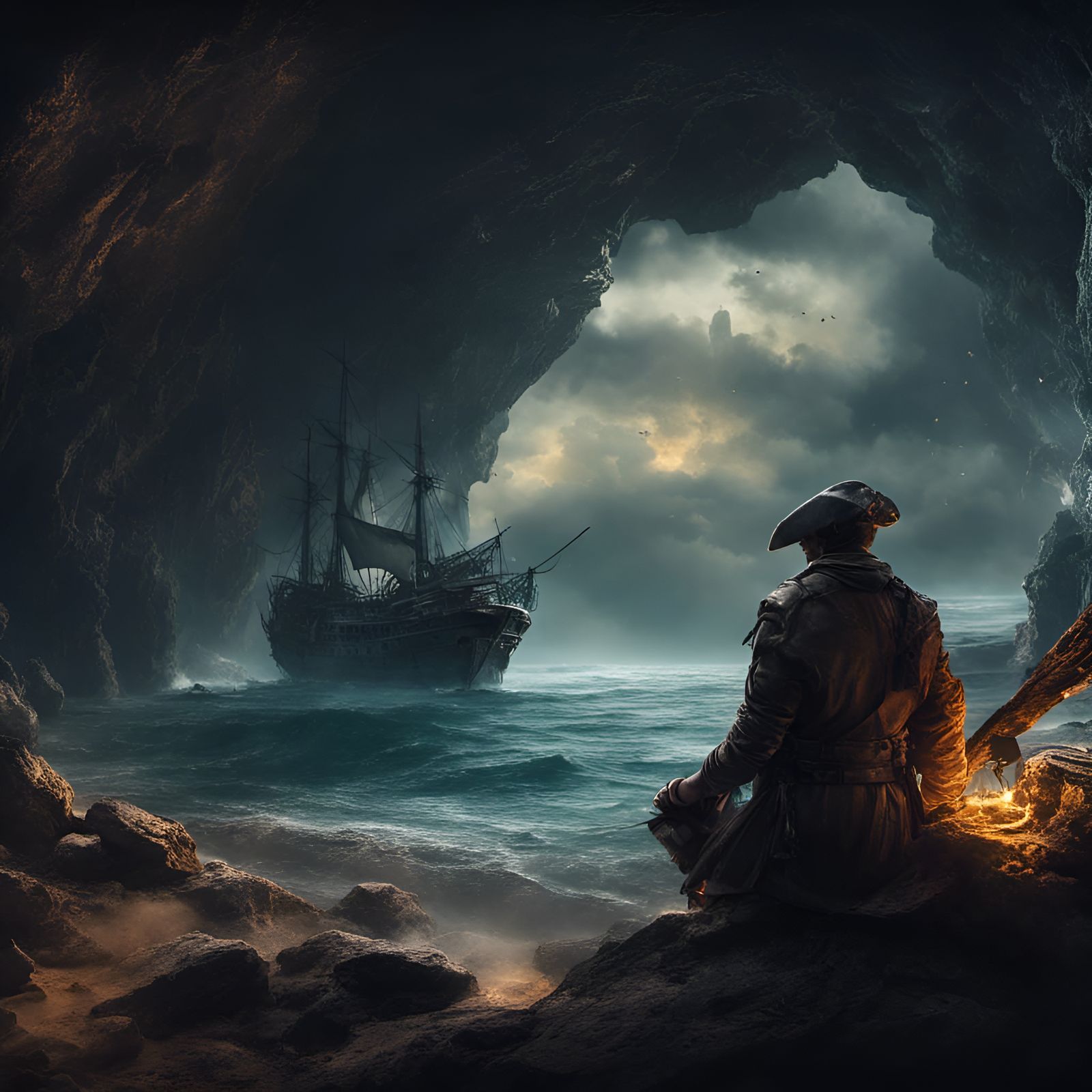 Pirate's Cove: Treasure and Storms, Digital Illustration