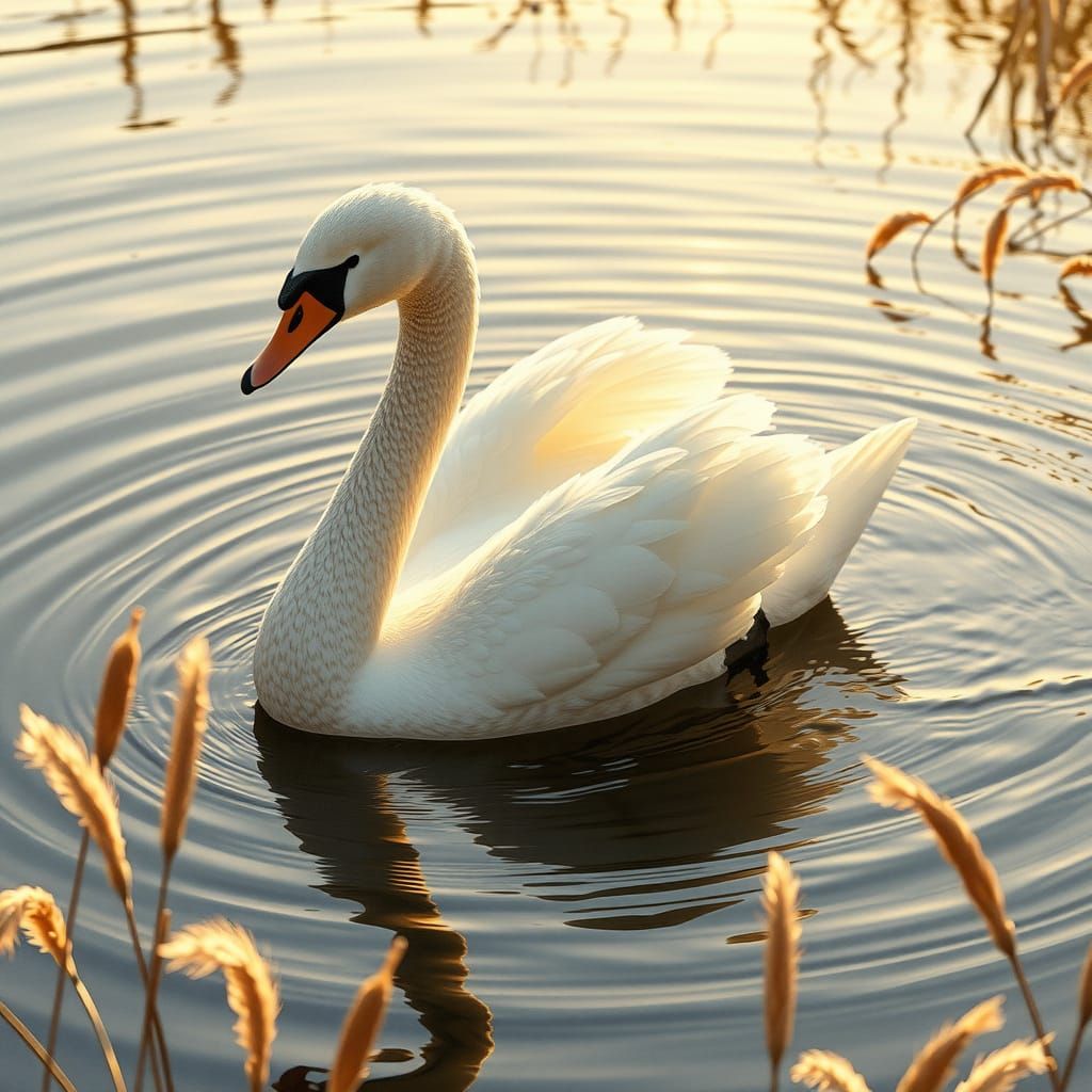 Ethereal Water Swan in Golden Light