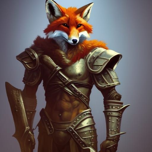 Fox Warrior in Skyrim Armor, Detailed Fantasy Art